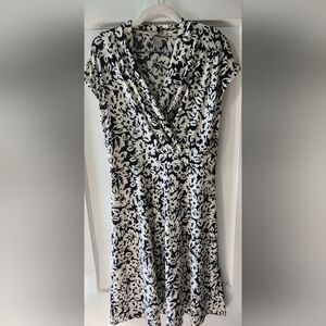 H&M Black and White Flutter Sleeve Midi Dress